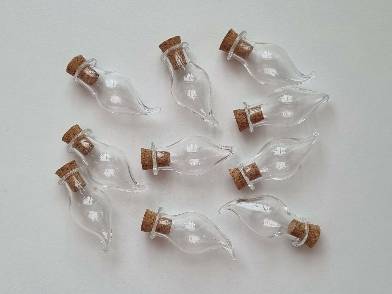 10 st små glasflaskor med kork, flaskor miniatyrer glasburkar (3 x 1,4 cm)