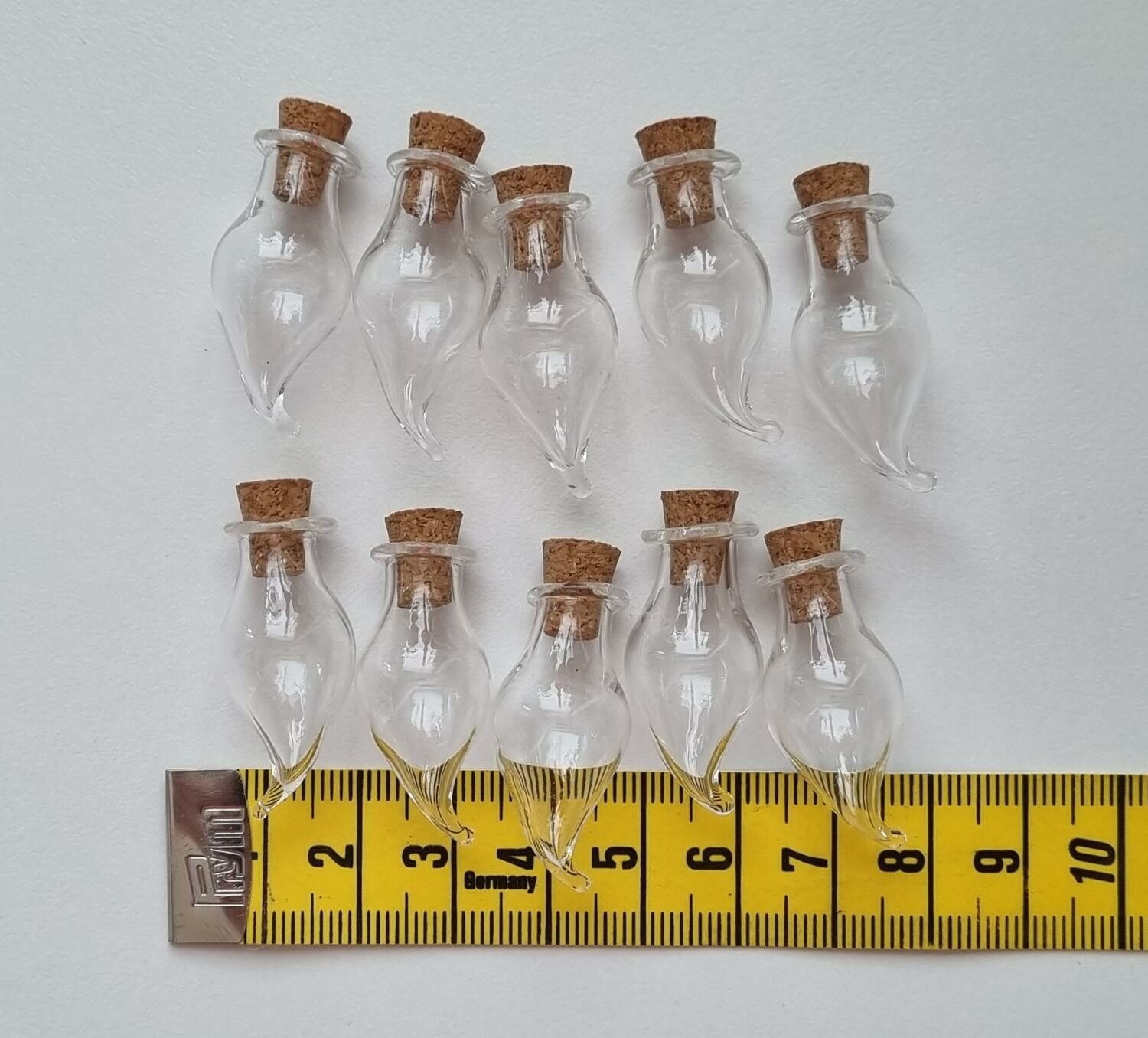 10 st små glasflaskor med kork, flaskor miniatyrer glasburkar (3 x 1,4 cm)