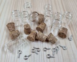 10 st glasflaskor glasburk med kork (10x18mm) + 10 st öglor