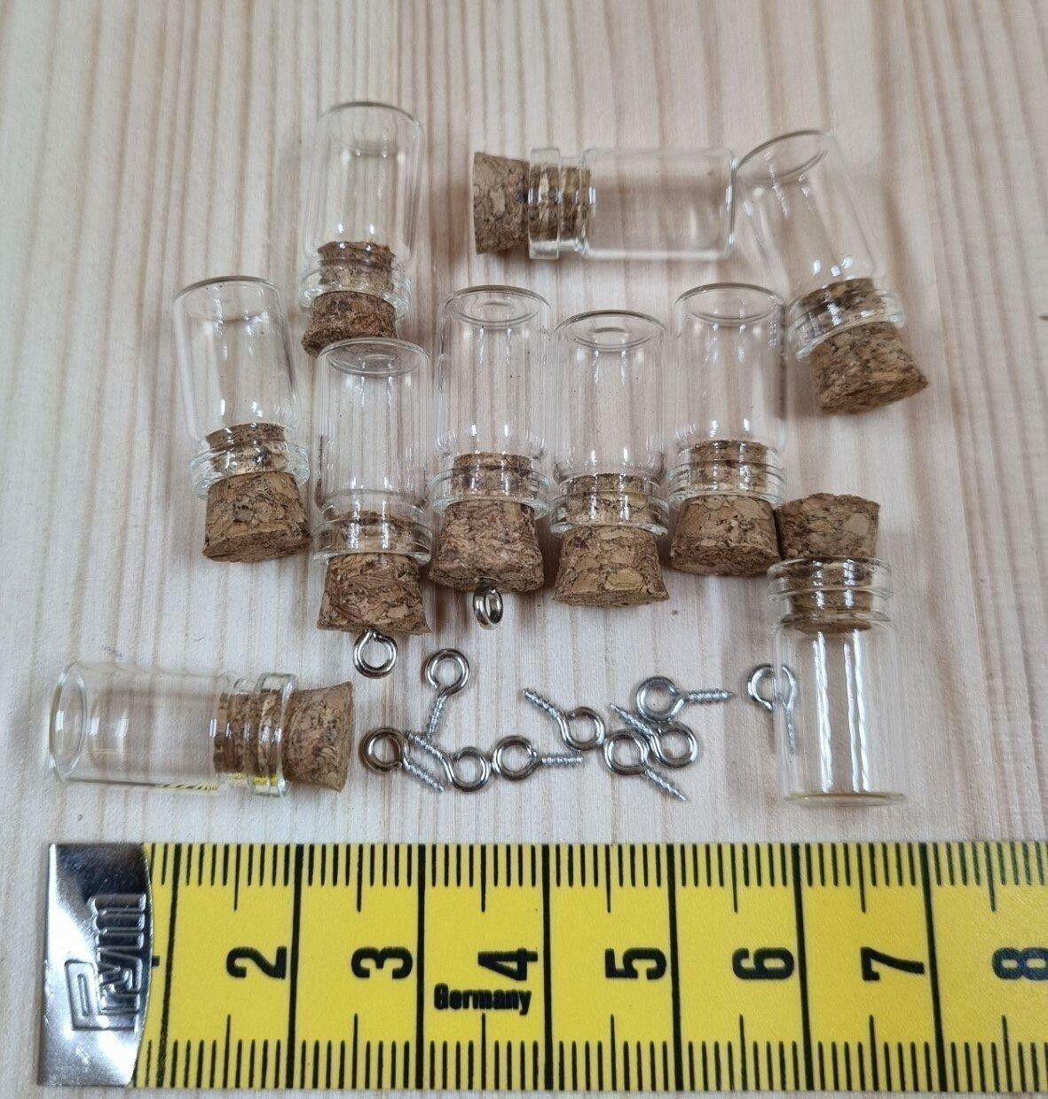 10 st glasflaskor glasburk med kork (10x18mm) + 10 st öglor