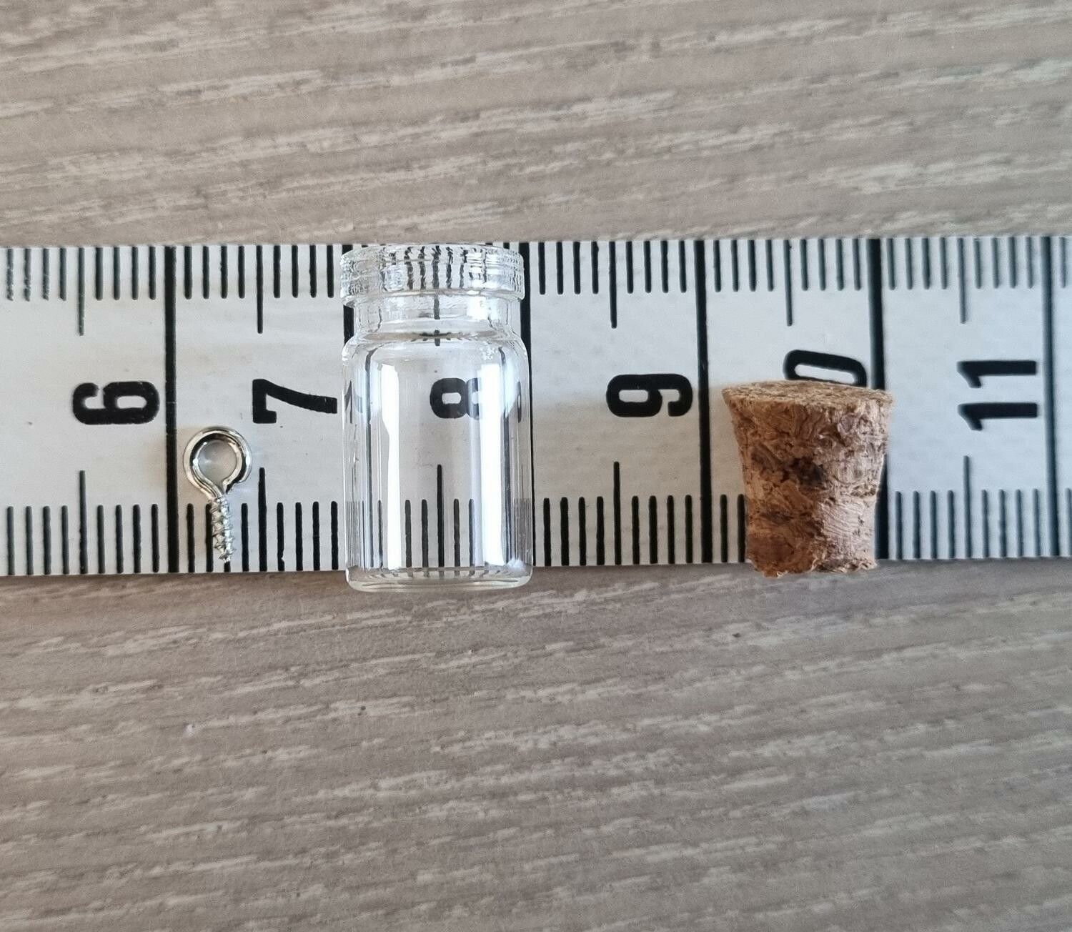 10 st glasflaskor glasburk med kork (10x18mm) + 10 st öglor