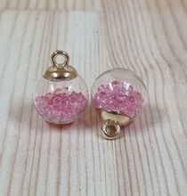 2 st runda glasberlocker, miniflaskor / glasflaskor med ögla (Rosa fyllning)