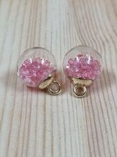2 st runda glasberlocker, miniflaskor / glasflaskor med ögla (Rosa fyllning)