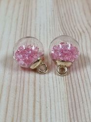 2 st runda glasberlocker, miniflaskor / glasflaskor med ögla (Rosa fyllning)