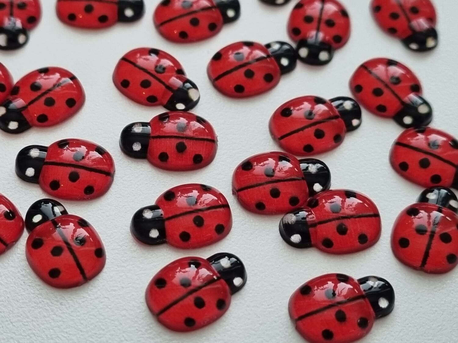 25 st nyckelpigor i resin, miniatyrer (röda)