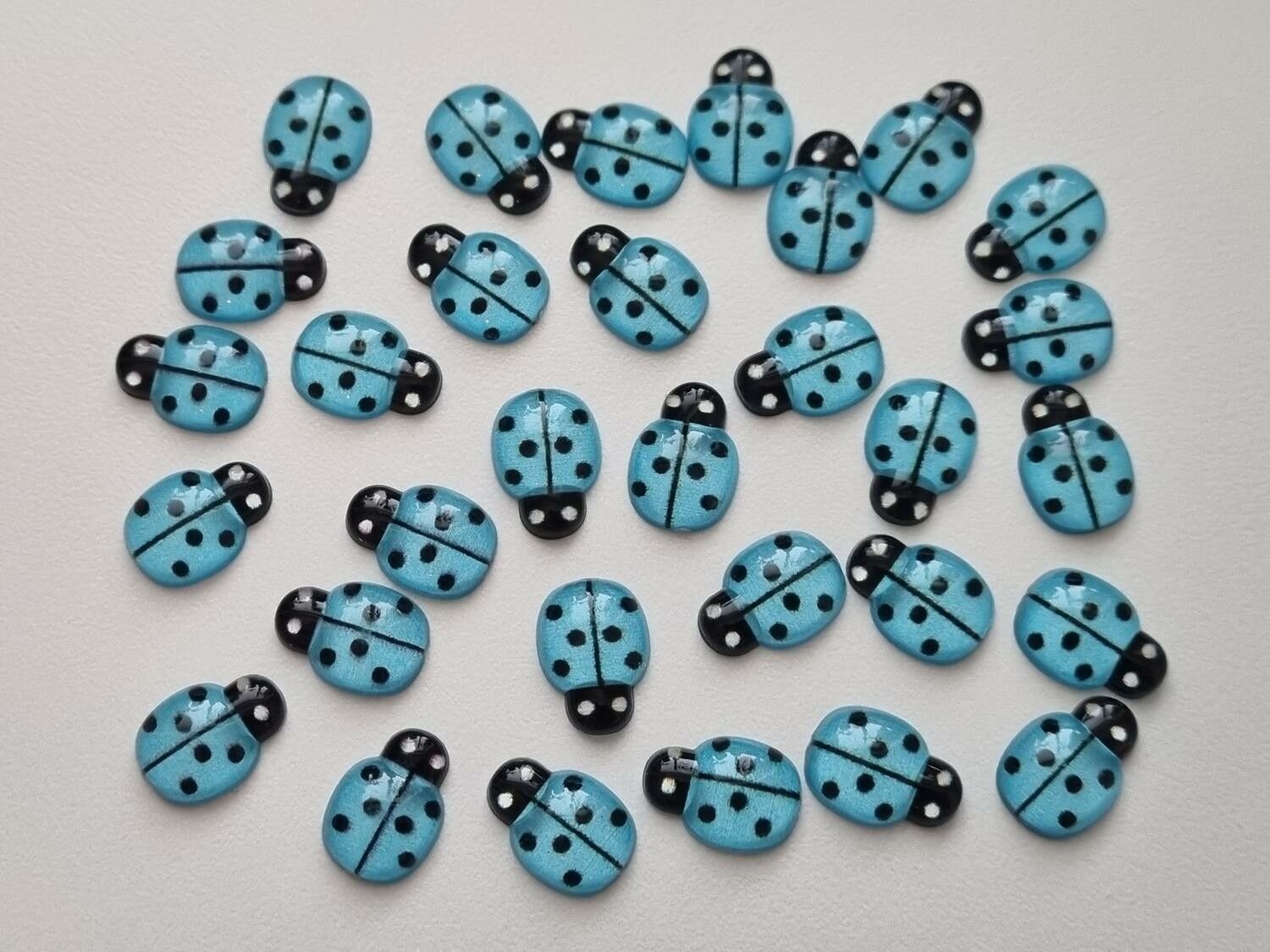 25 st nyckelpigor i resin, miniatyrer (blå)