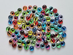 100 st drakögon kattögon i glas, glasinfattningar, miniatyrer (6 mm)