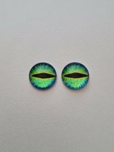 2 st drakögon kattögon i glas, glasinfattningar, cabochoner (12 mm)
