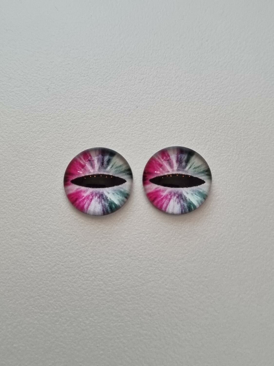 2 st drakögon kattögon i glas, glasinfattningar, cabochoner (12 mm)