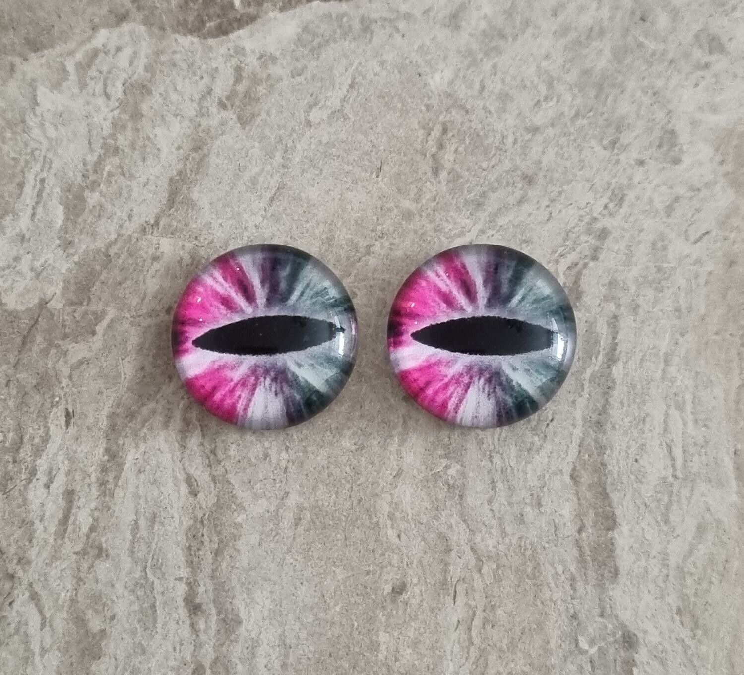 2 st drakögon kattögon i glas, glasinfattningar, cabochoner (12 mm)