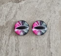 2 st drakögon kattögon i glas, glasinfattningar, cabochoner (12 mm)