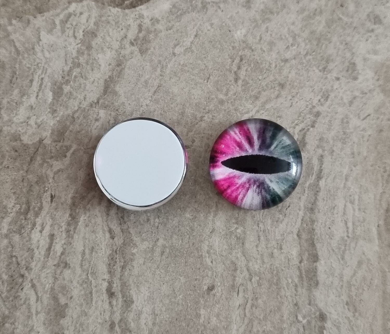 2 st drakögon kattögon i glas, glasinfattningar, cabochoner (12 mm)
