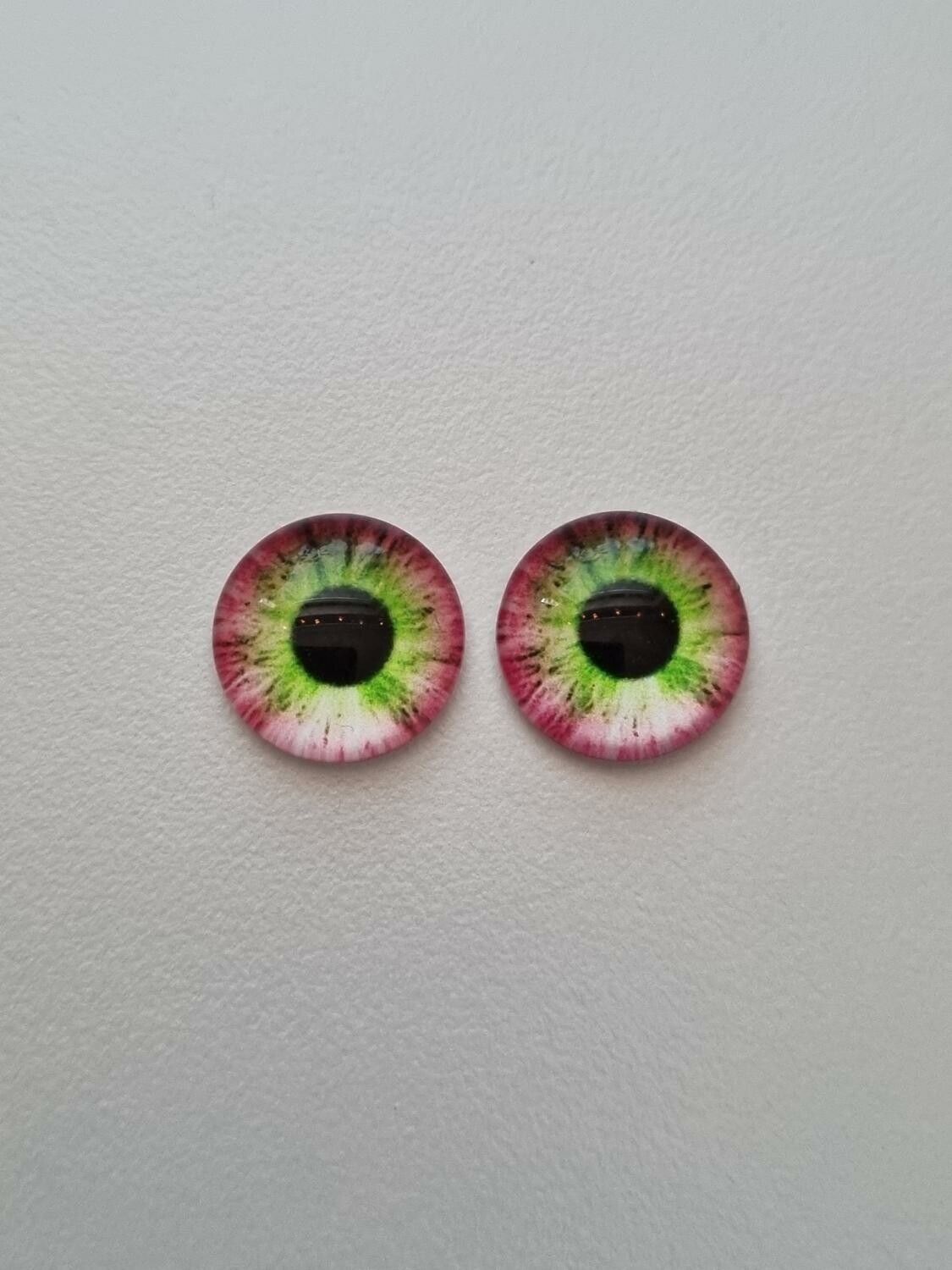 2 st drakögon kattögon i glas, glasinfattningar, cabochoner (12 mm)