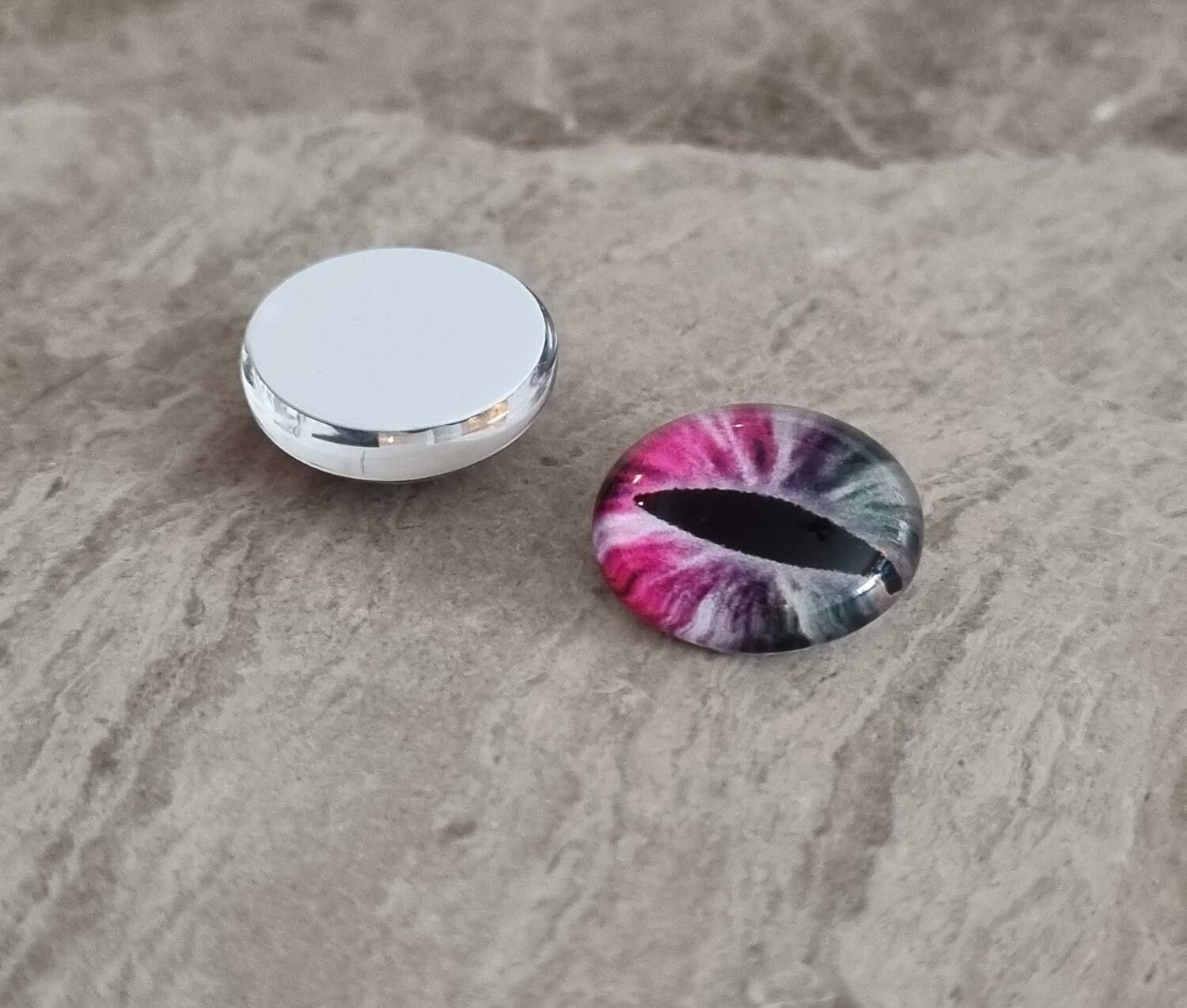 2 st drakögon kattögon i glas, glasinfattningar, cabochoner (12 mm)