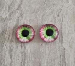 2 st drakögon kattögon i glas, glasinfattningar, cabochoner (12 mm)