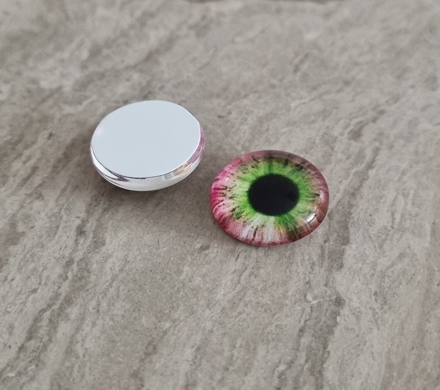 2 st drakögon kattögon i glas, glasinfattningar, cabochoner (12 mm)