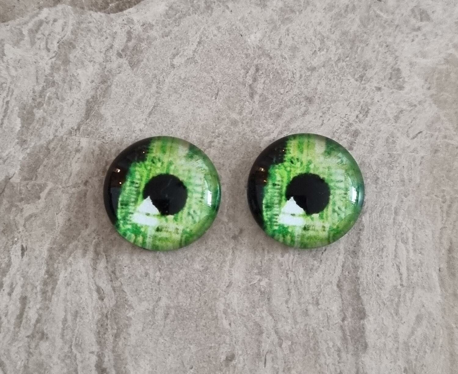 2 st drakögon kattögon i glas, glasinfattningar, cabochoner (12 mm)