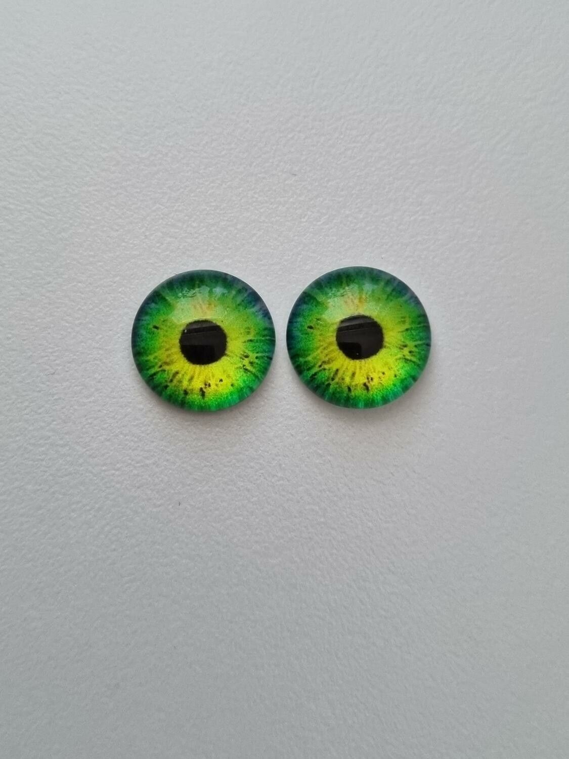 2 st drakögon kattögon i glas, glasinfattningar, cabochoner (12 mm)