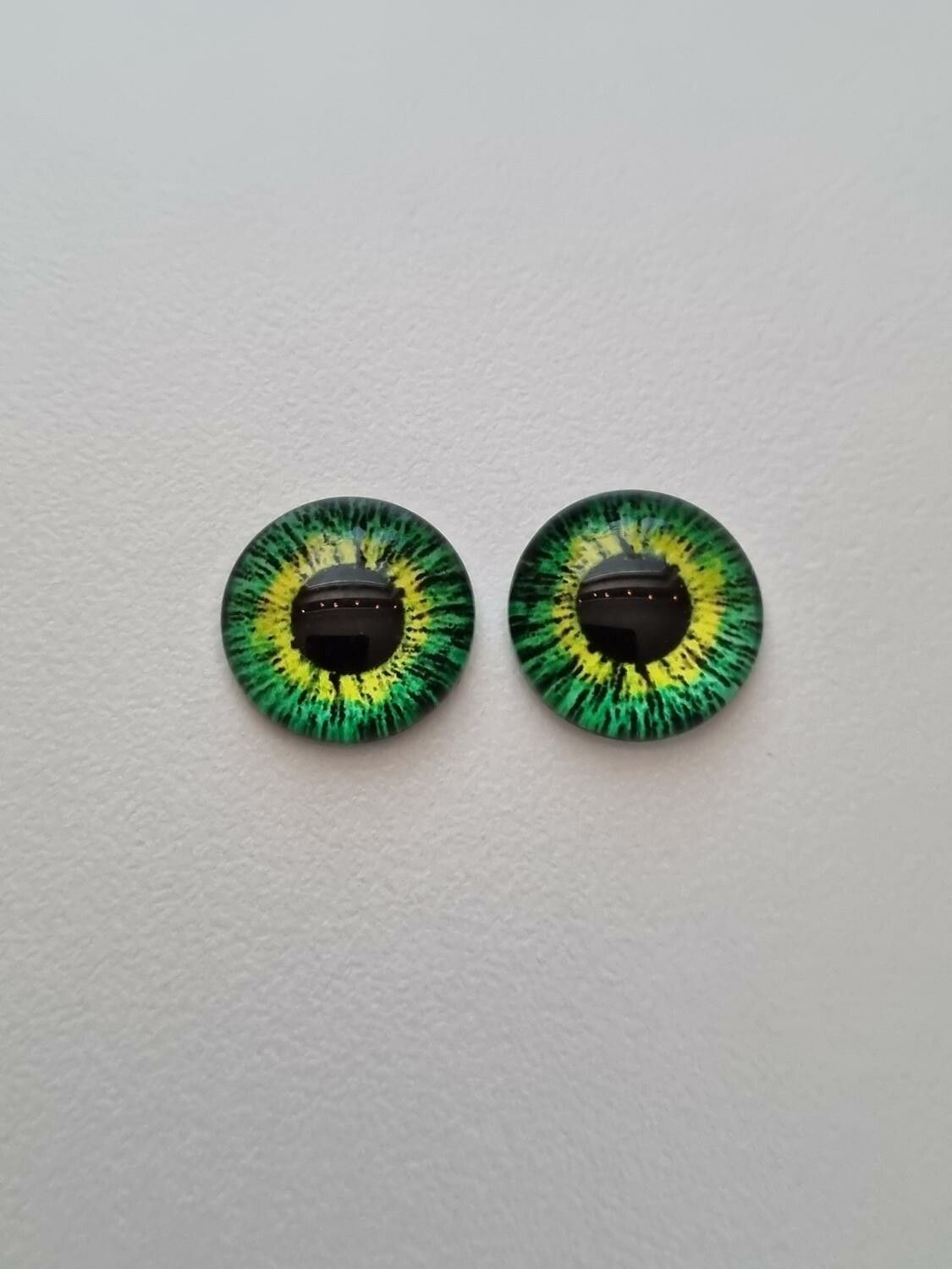 2 st drakögon kattögon i glas, glasinfattningar, cabochoner (12 mm)