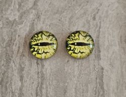 2 st drakögon kattögon i glas, glasinfattningar, cabochoner (12 mm)