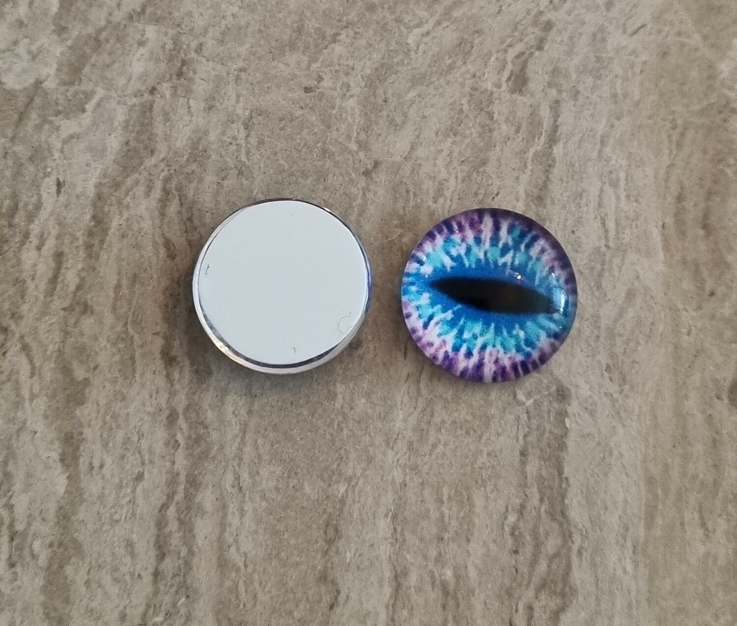2 st drakögon kattögon i glas, glasinfattningar, cabochoner (12 mm)