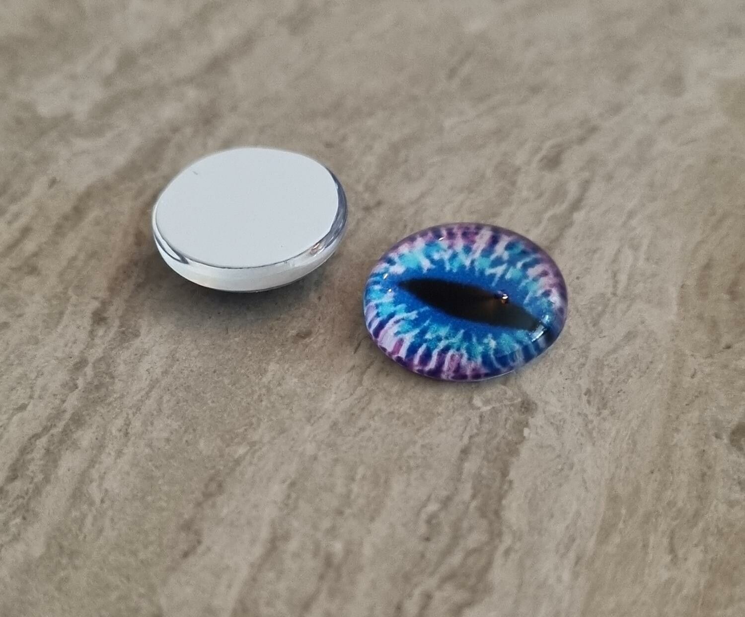 2 st drakögon kattögon i glas, glasinfattningar, cabochoner (12 mm)