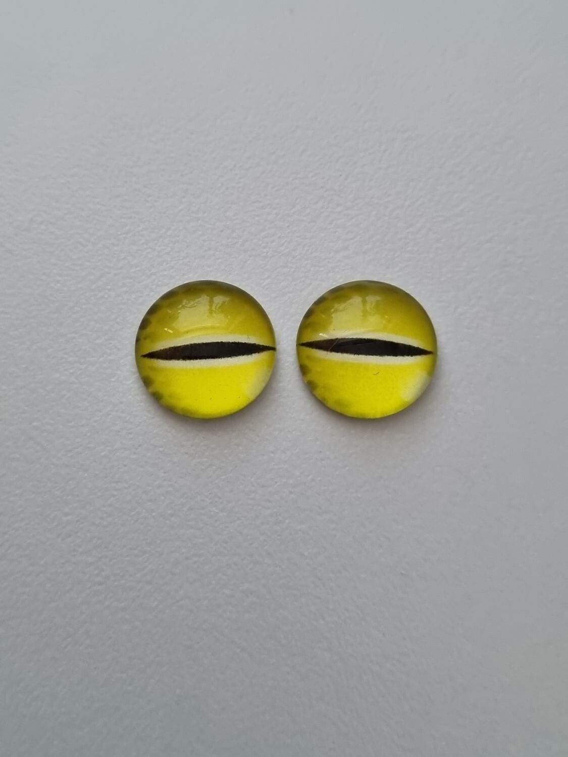 2 st drakögon kattögon i glas, glasinfattningar, cabochoner (12 mm)
