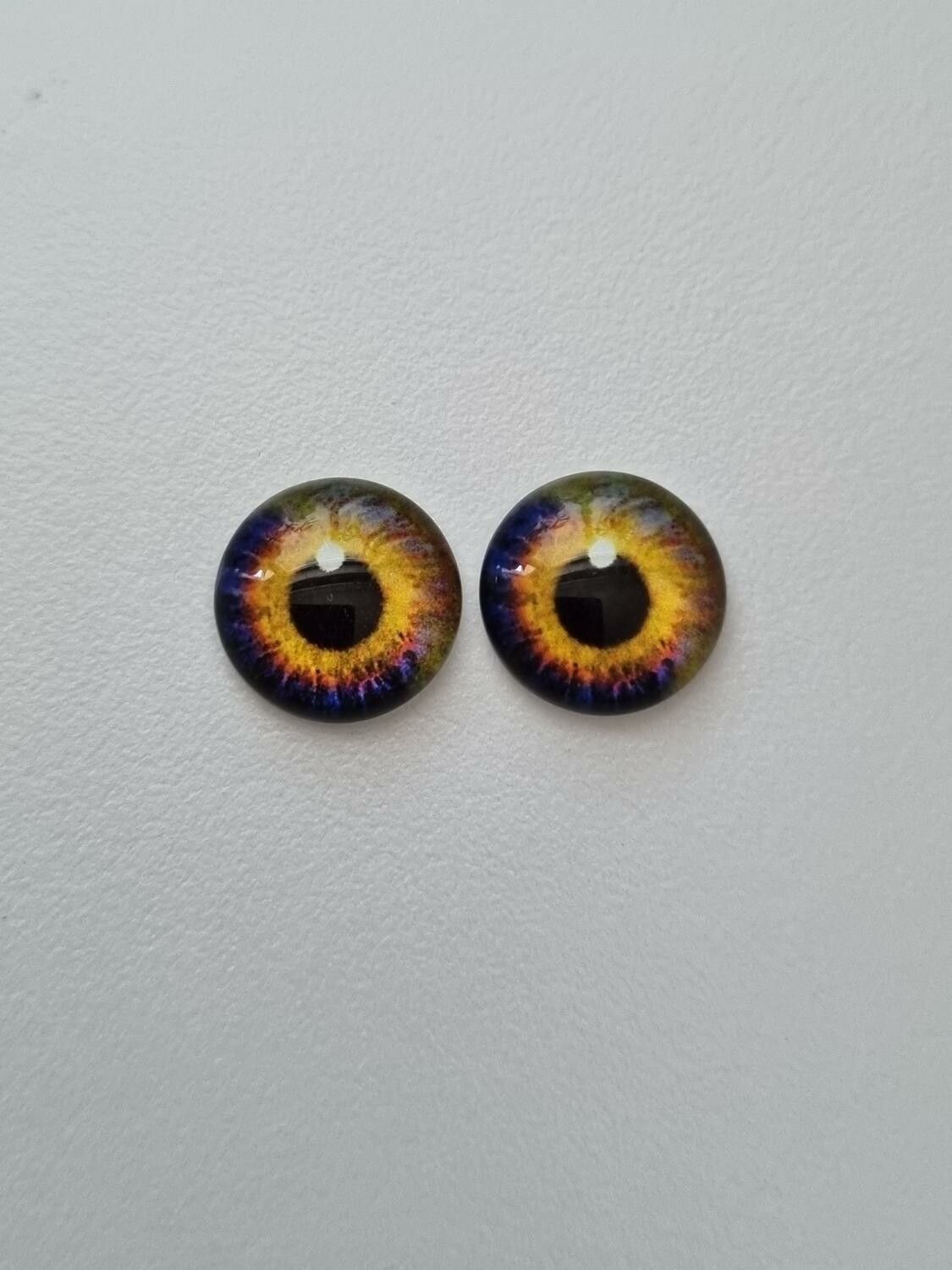 2 st drakögon kattögon i glas, glasinfattningar, cabochoner (12 mm)