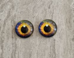 2 st drakögon kattögon i glas, glasinfattningar, cabochoner (12 mm)