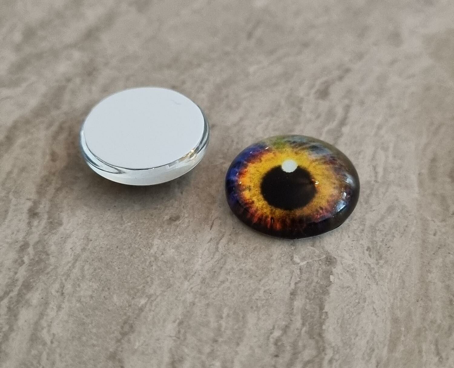 2 st drakögon kattögon i glas, glasinfattningar, cabochoner (12 mm)