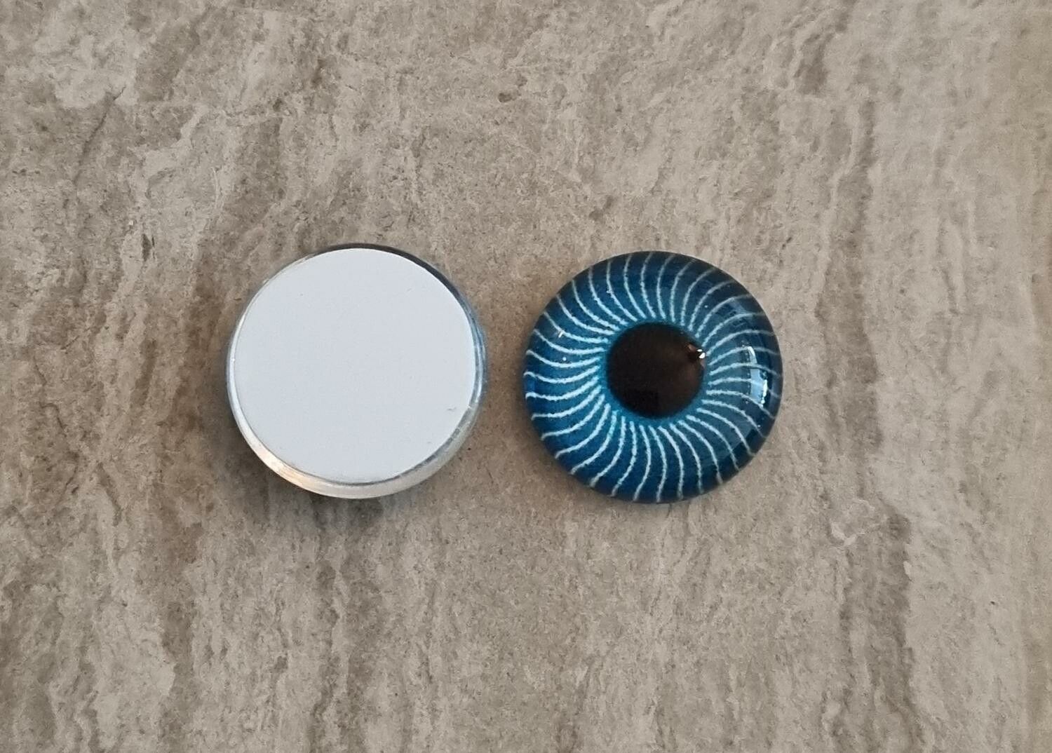 2 st drakögon kattögon i glas, glasinfattningar, cabochoner (12 mm)