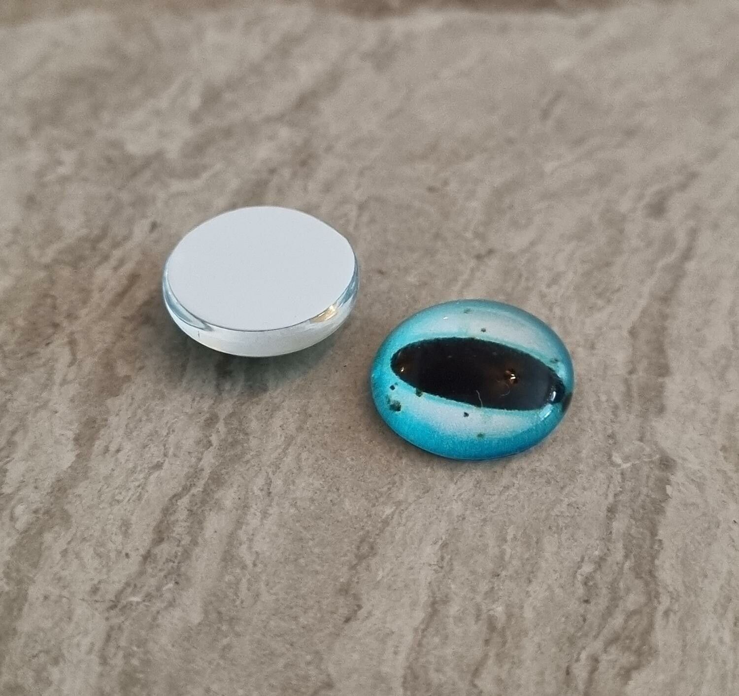 2 st drakögon kattögon i glas, glasinfattningar, cabochoner (12 mm)