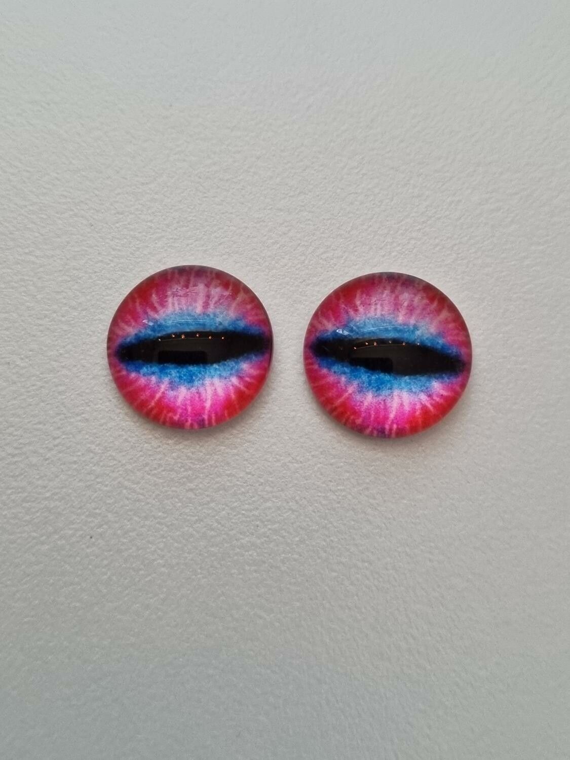 2 st drakögon kattögon i glas, glasinfattningar, cabochoner (12 mm)