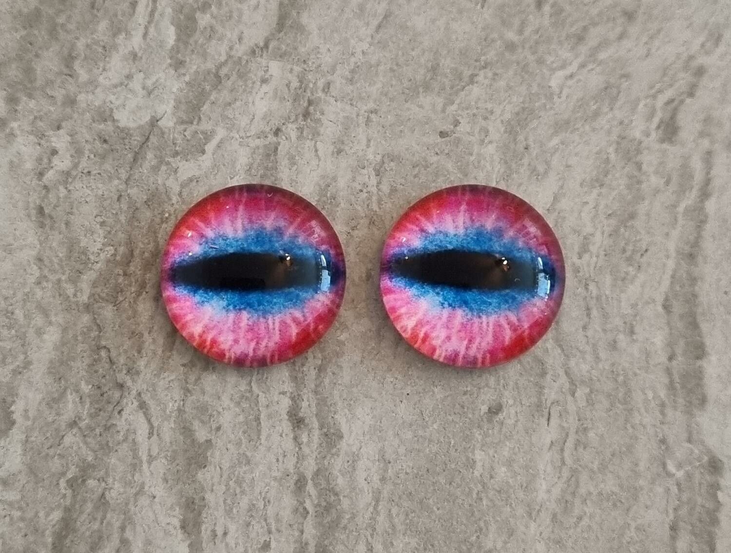 2 st drakögon kattögon i glas, glasinfattningar, cabochoner (12 mm)