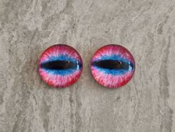 2 st drakögon kattögon i glas, glasinfattningar, cabochoner (12 mm)