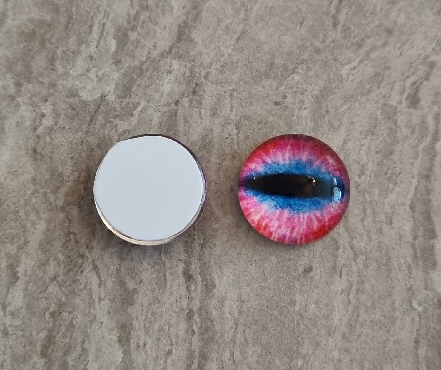 2 st drakögon kattögon i glas, glasinfattningar, cabochoner (12 mm)