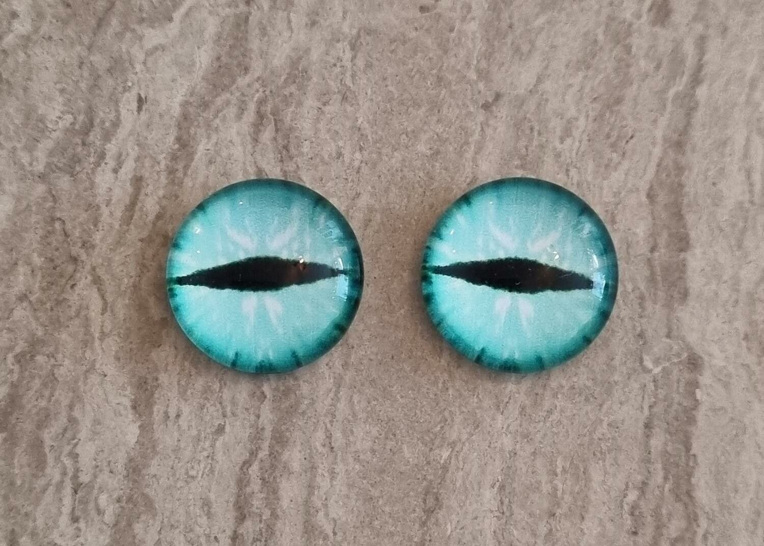 2 st drakögon kattögon i glas, glasinfattningar, cabochoner (12 mm)