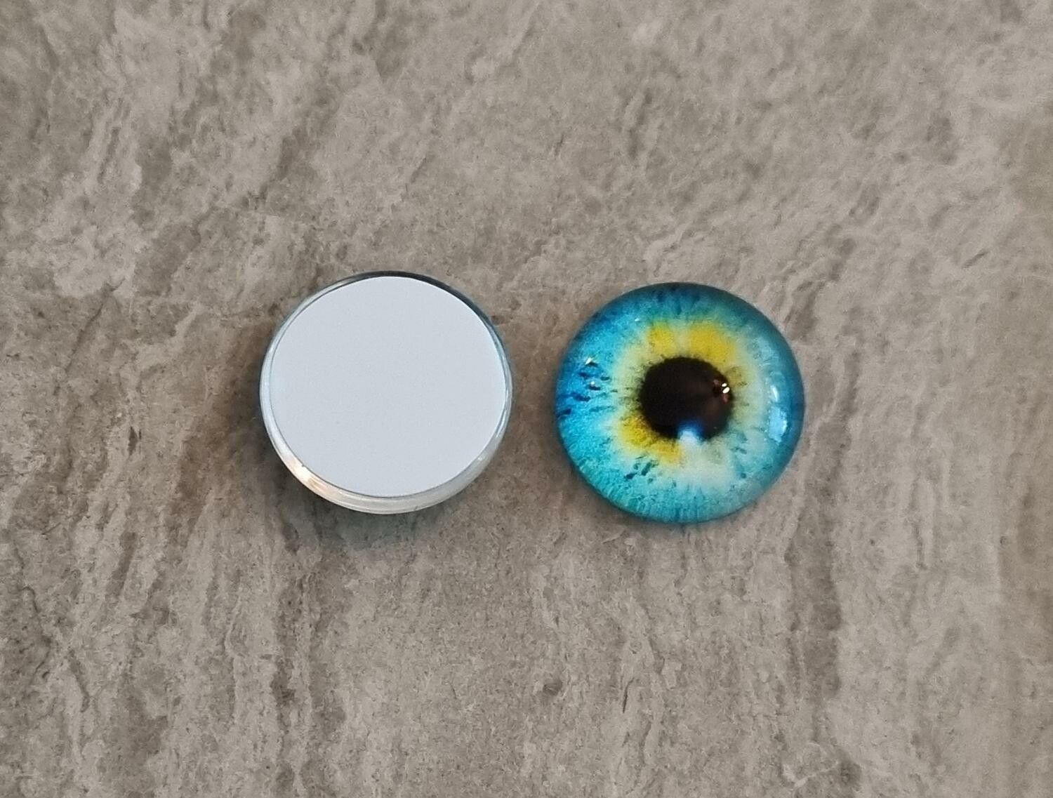 2 st drakögon kattögon i glas, glasinfattningar, cabochoner (12 mm)