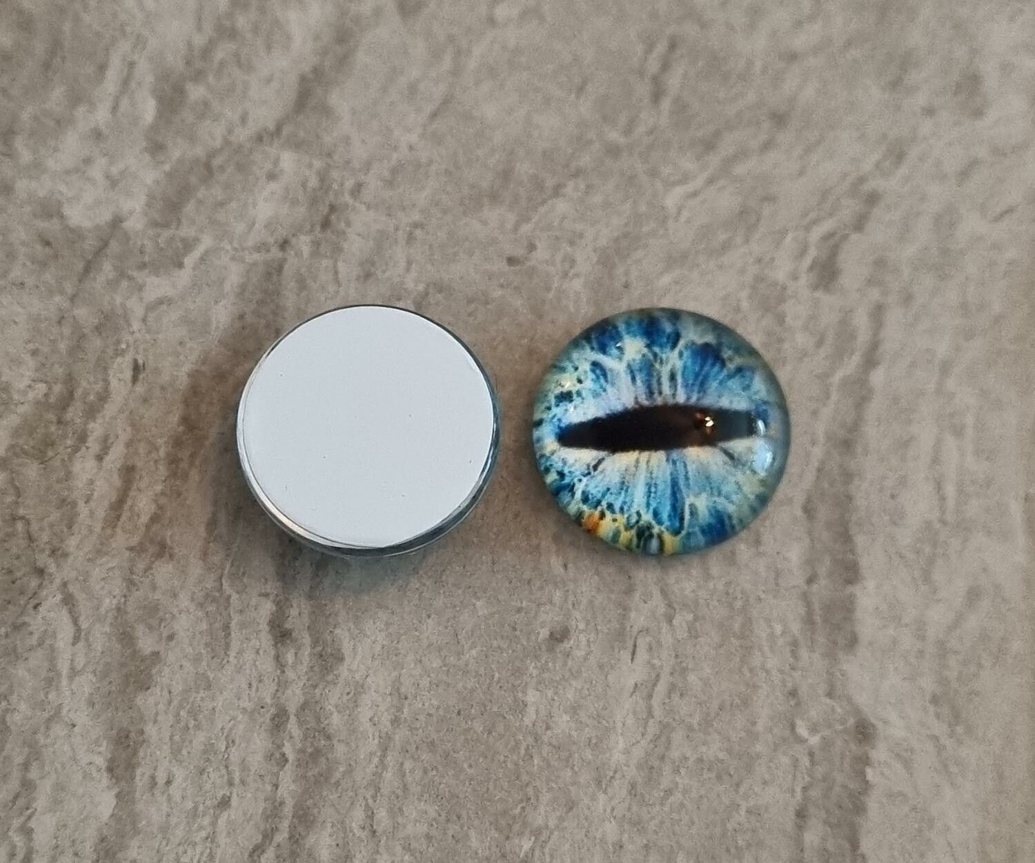 2 st drakögon kattögon i glas, glasinfattningar, cabochoner (12 mm)