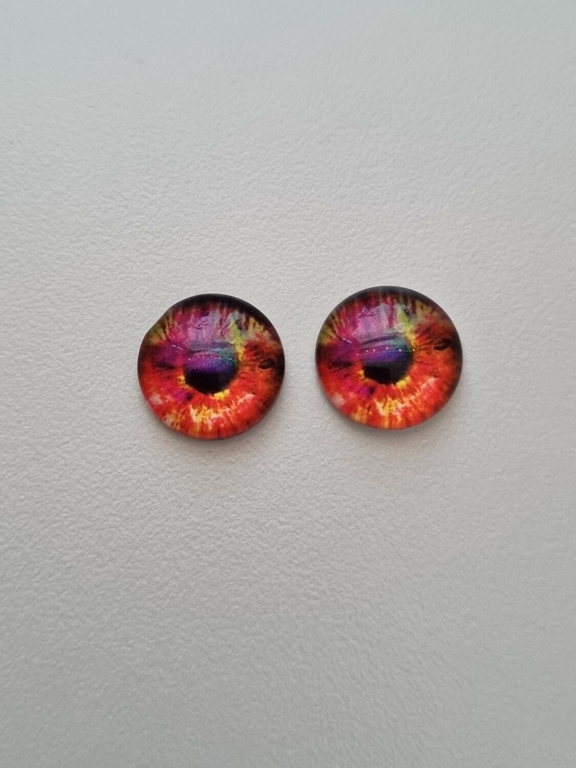 2 st drakögon kattögon i glas, glasinfattningar, cabochoner (12 mm)