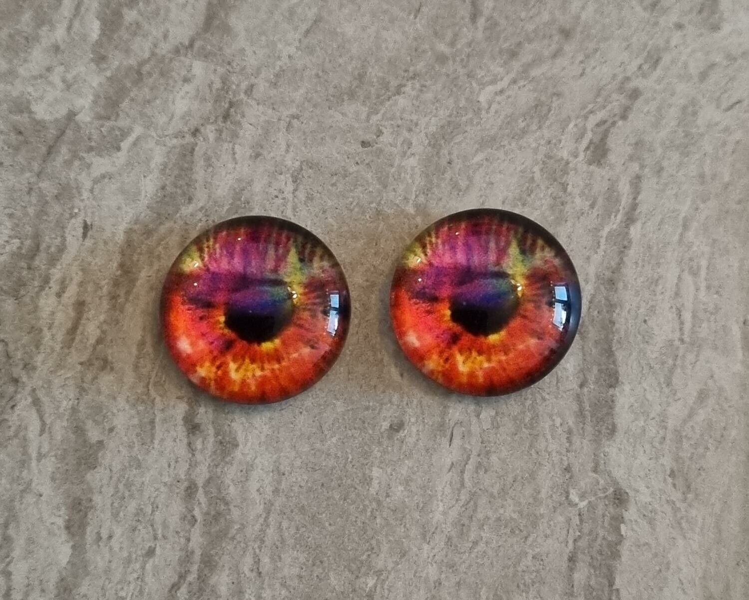 2 st drakögon kattögon i glas, glasinfattningar, cabochoner (12 mm)