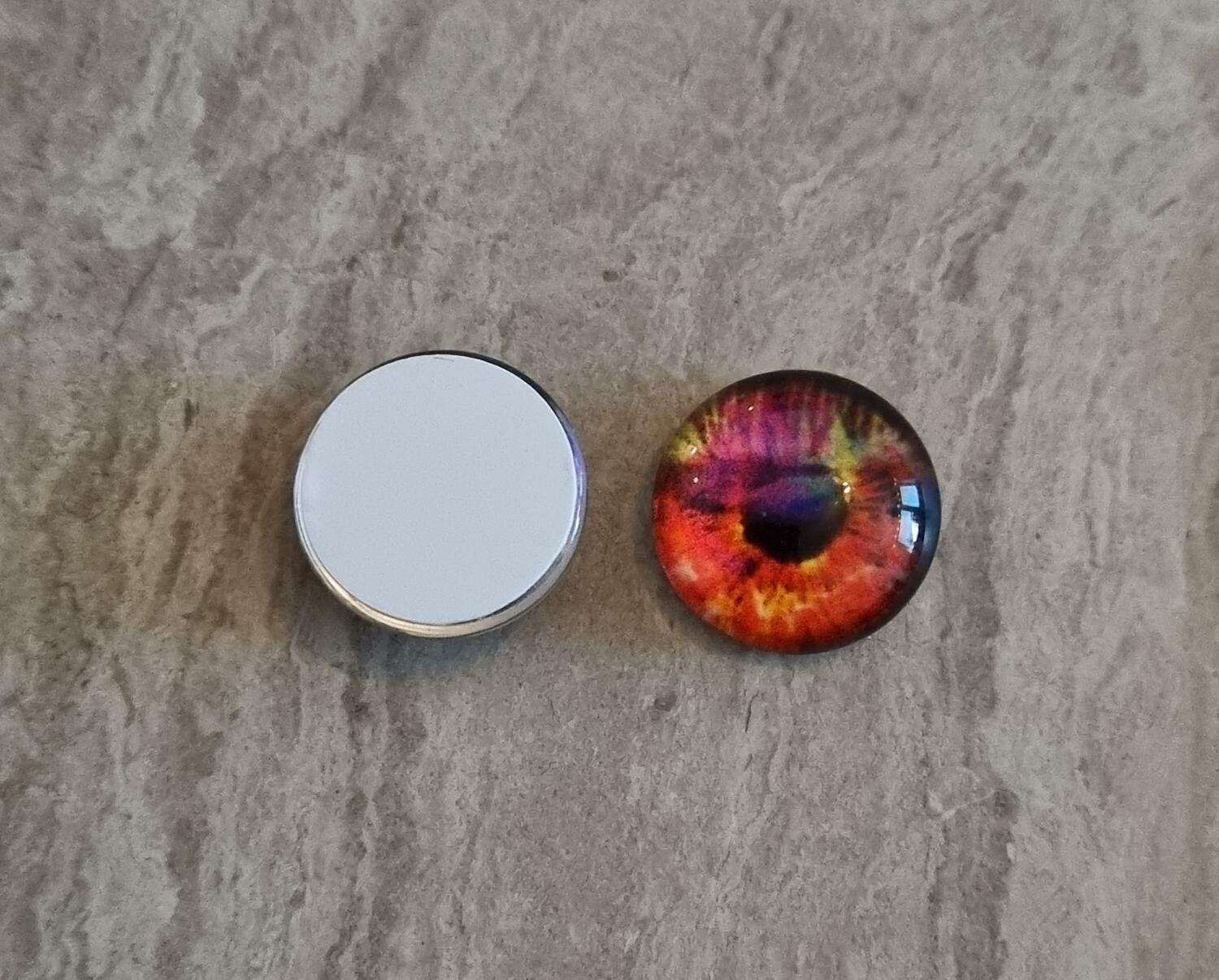 2 st drakögon kattögon i glas, glasinfattningar, cabochoner (12 mm)