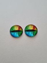 2 st drakögon kattögon i glas, glasinfattningar, cabochoner (12 mm)