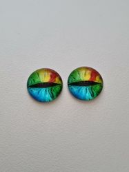 2 st drakögon kattögon i glas, glasinfattningar, cabochoner (12 mm)