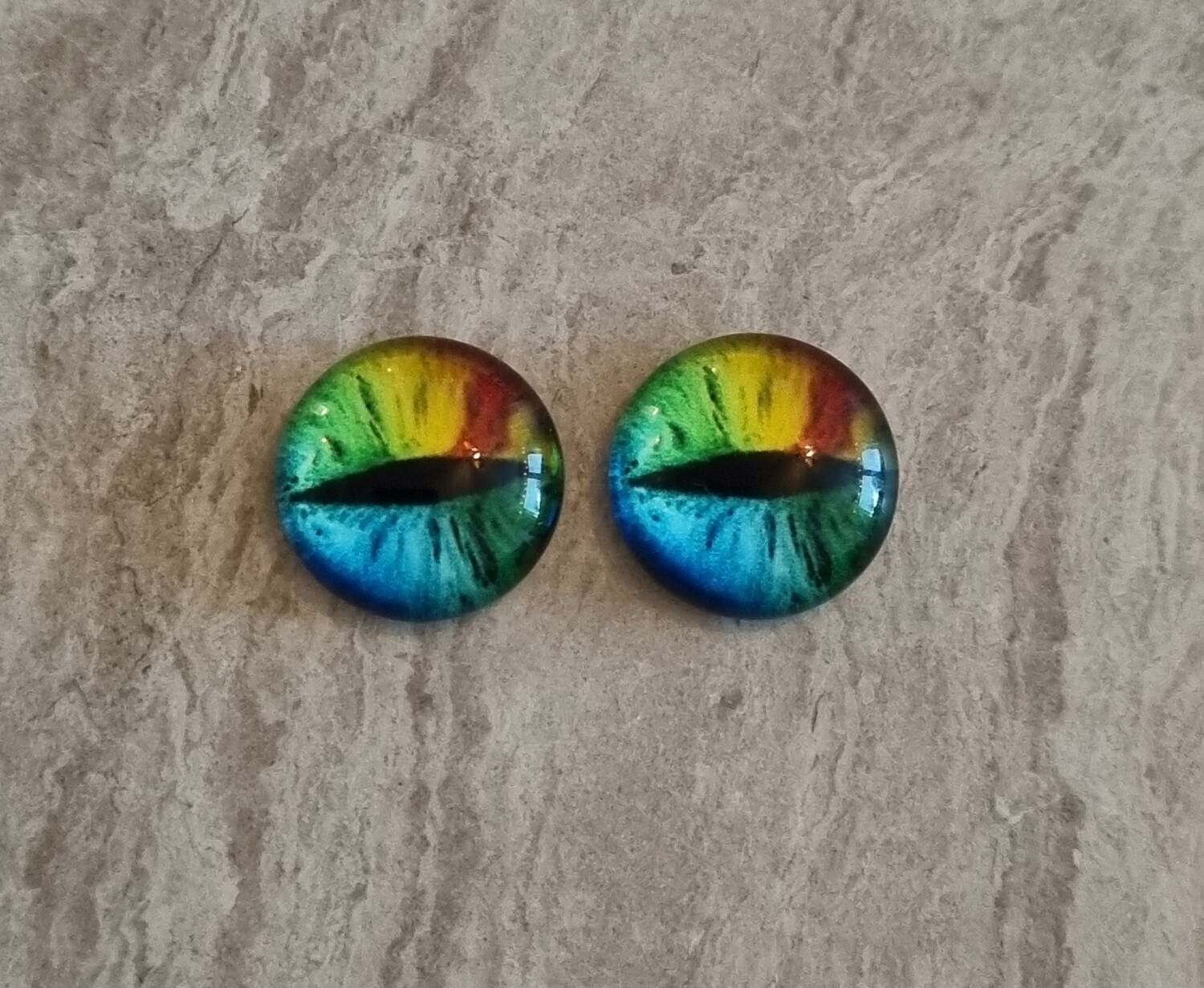 2 st drakögon kattögon i glas, glasinfattningar, cabochoner (12 mm)