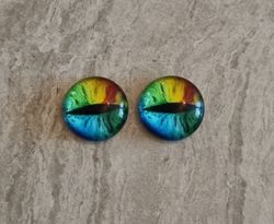 2 st drakögon kattögon i glas, glasinfattningar, cabochoner (12 mm)
