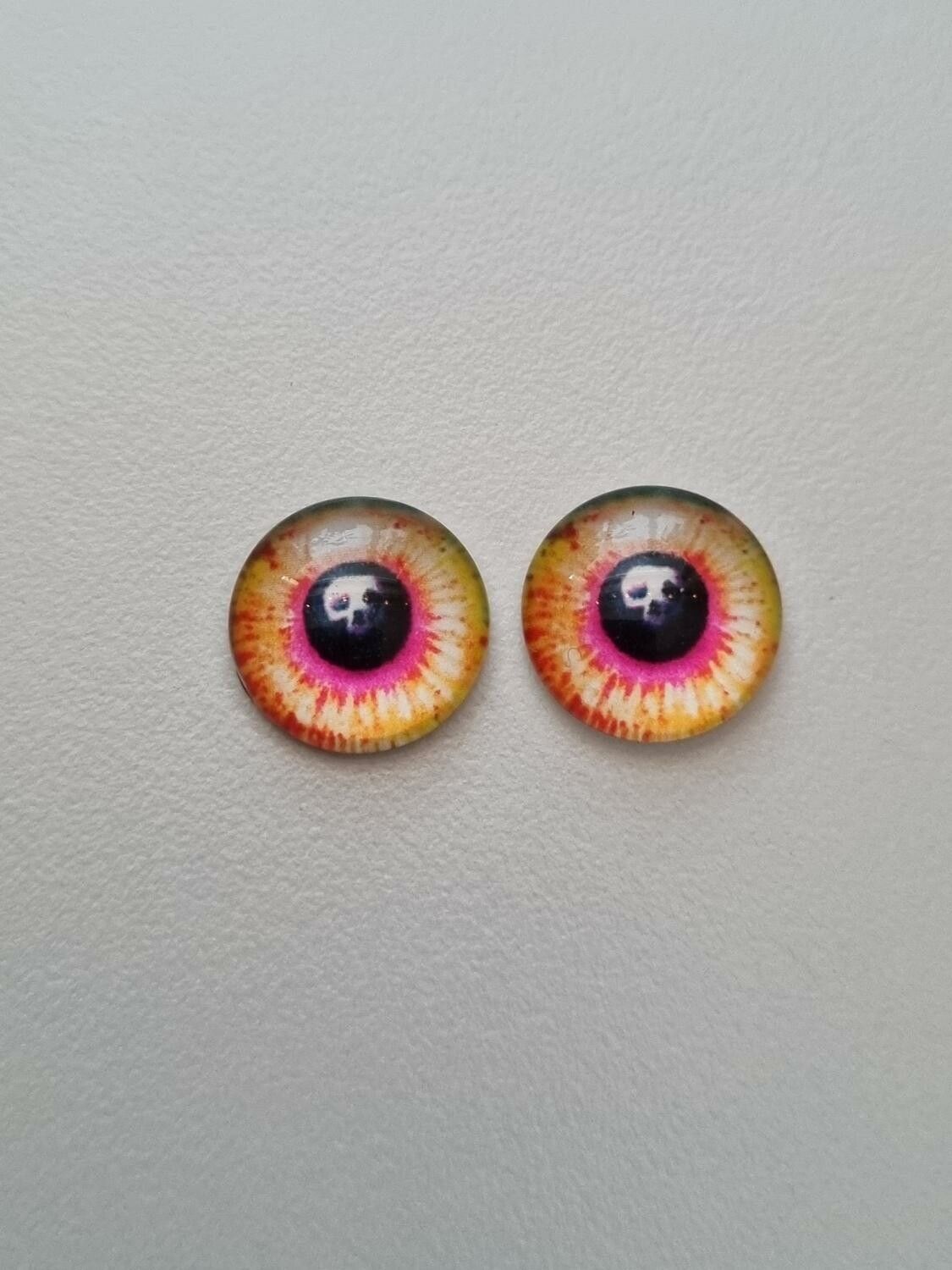 2 st drakögon kattögon i glas, glasinfattningar, cabochoner (12 mm)