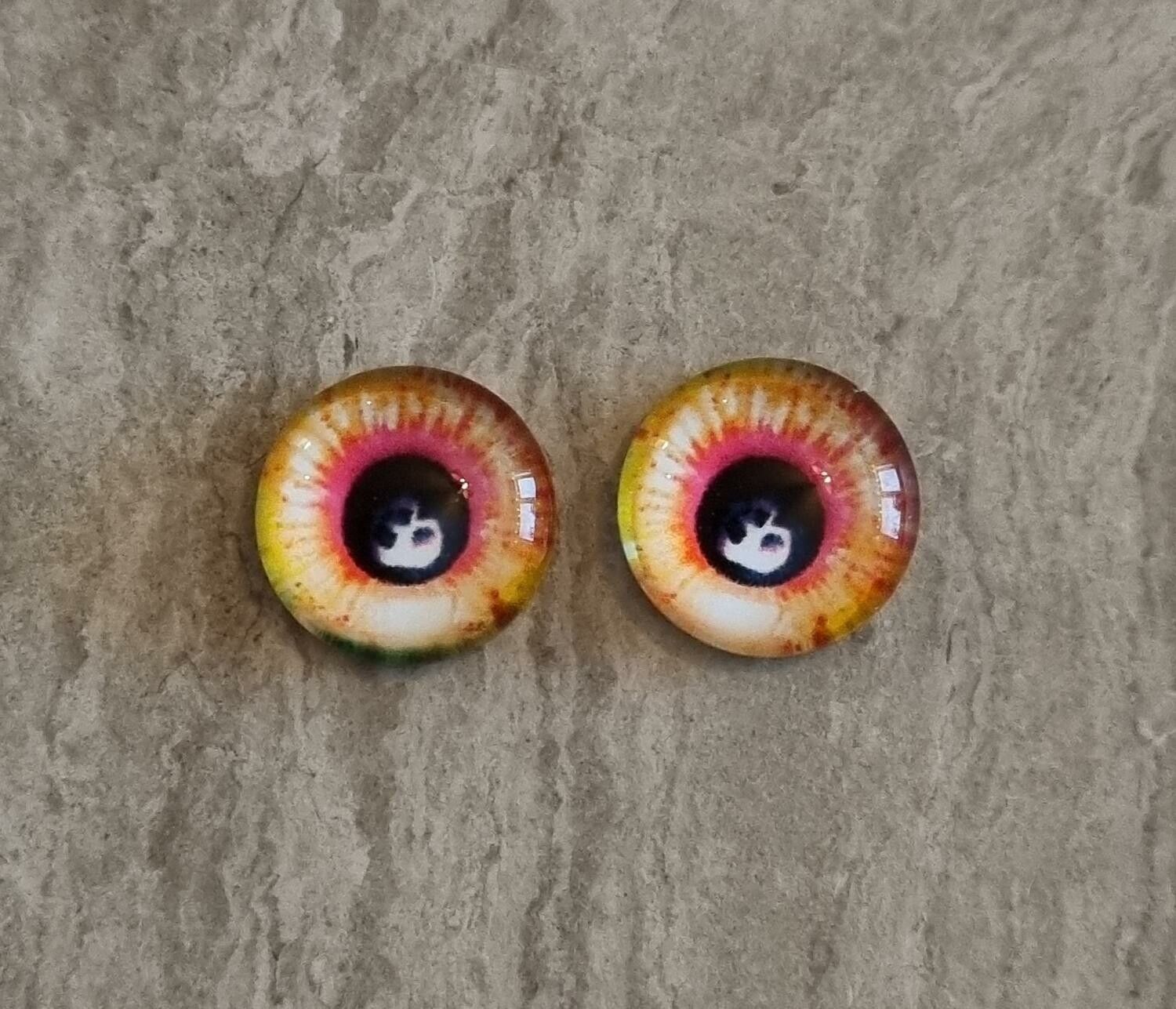 2 st drakögon kattögon i glas, glasinfattningar, cabochoner (12 mm)
