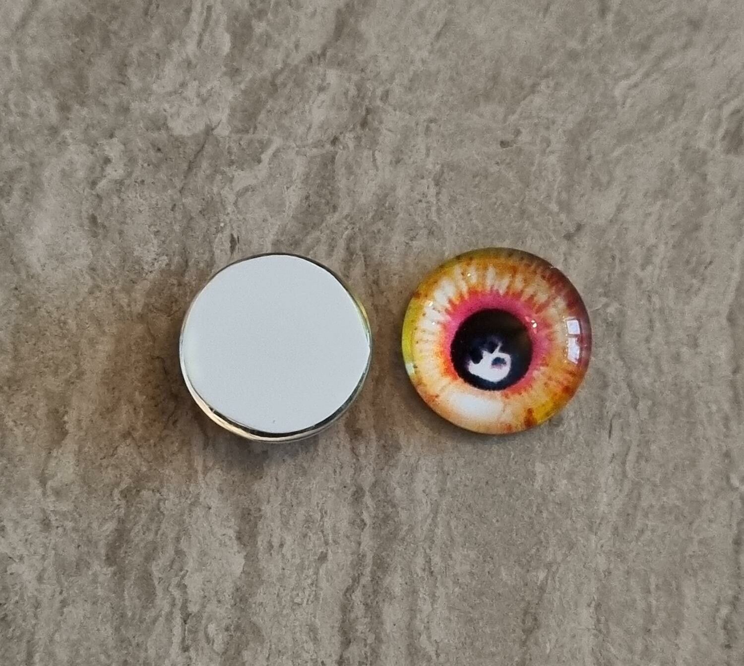 2 st drakögon kattögon i glas, glasinfattningar, cabochoner (12 mm)