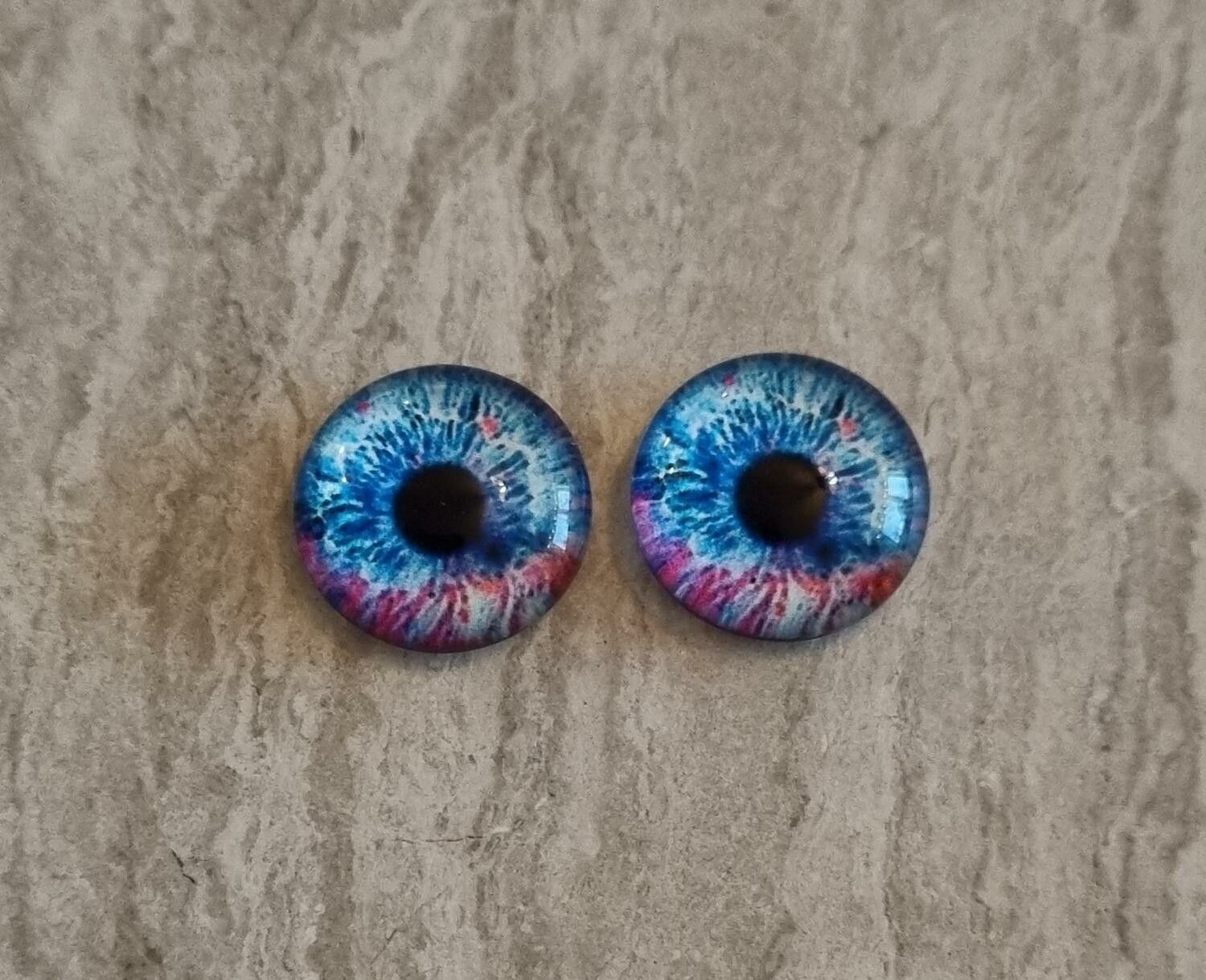 2 st drakögon kattögon i glas, glasinfattningar, cabochoner (12 mm)